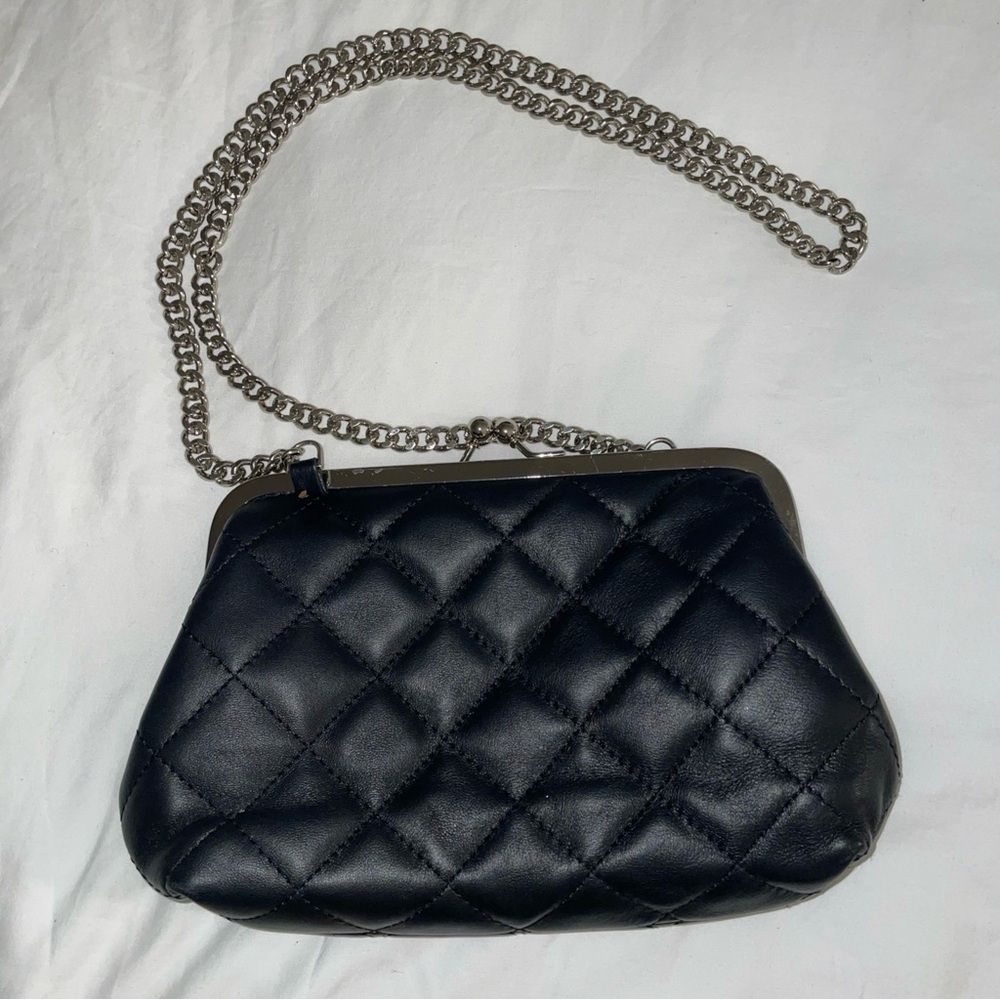 Margot New York Quilted‎ Leather Chain Strap Clutch Bag 12x5"